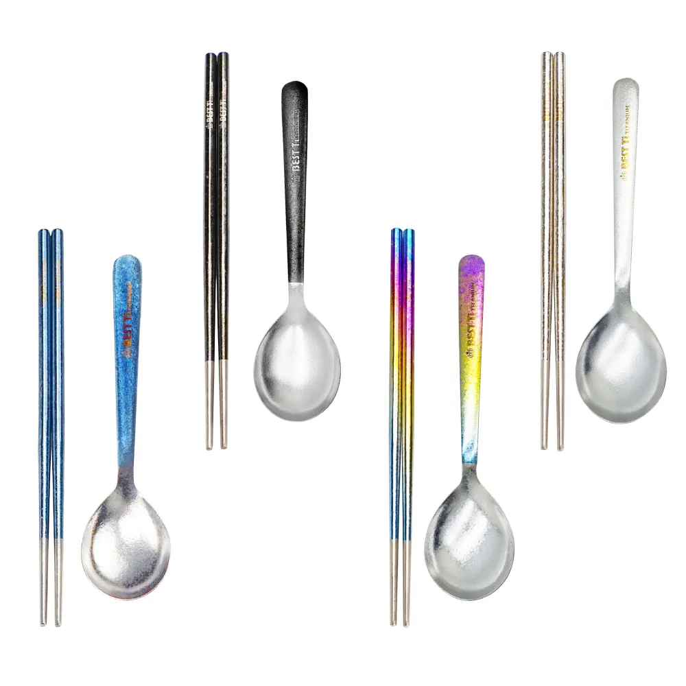 【BEST Ti】純鈦冰晶阿湯筷匙餐具組 八方筷 x 阿湯杓(彩/原/黑/藍)