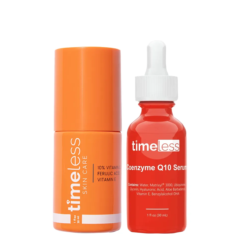 【Timeless SKIN CARE 官方直營】抗初老緊膚明星組(10%維他命C精華+Q10彈力緊膚精華)