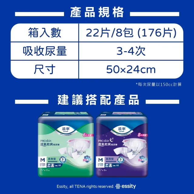 【添寧】透氣乾爽夜用型替換式尿片(22片x8包/箱購 搭配成人紙尿褲)