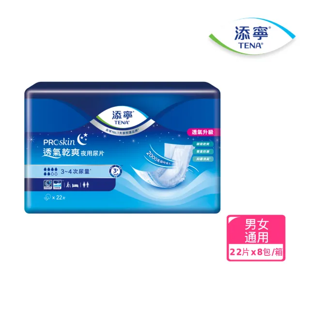 【添寧】透氣乾爽夜用型替換式尿片(22片x8包/箱購 搭配成人紙尿褲)