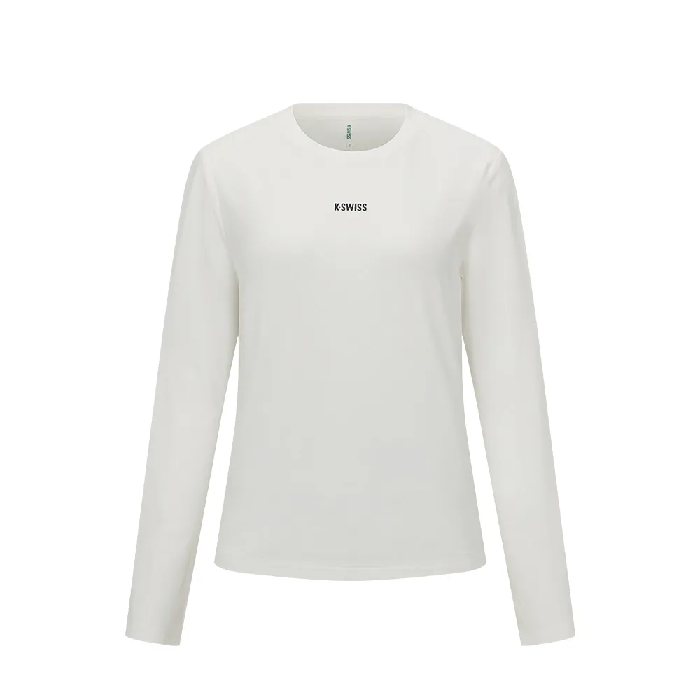 【K-SWISS】運動長袖 W SILKY TECH LS TEE 圓領 女款 米白色 1912109-115