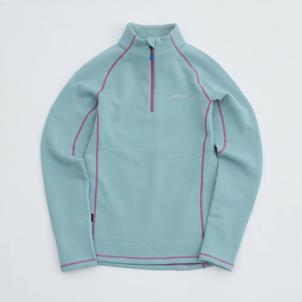 【ADISI】女Power Stretch pro半門襟保暖上衣 AL2421004 海泡石綠 S-XL(刷毛 四面彈性 吸濕 快乾 透氣)