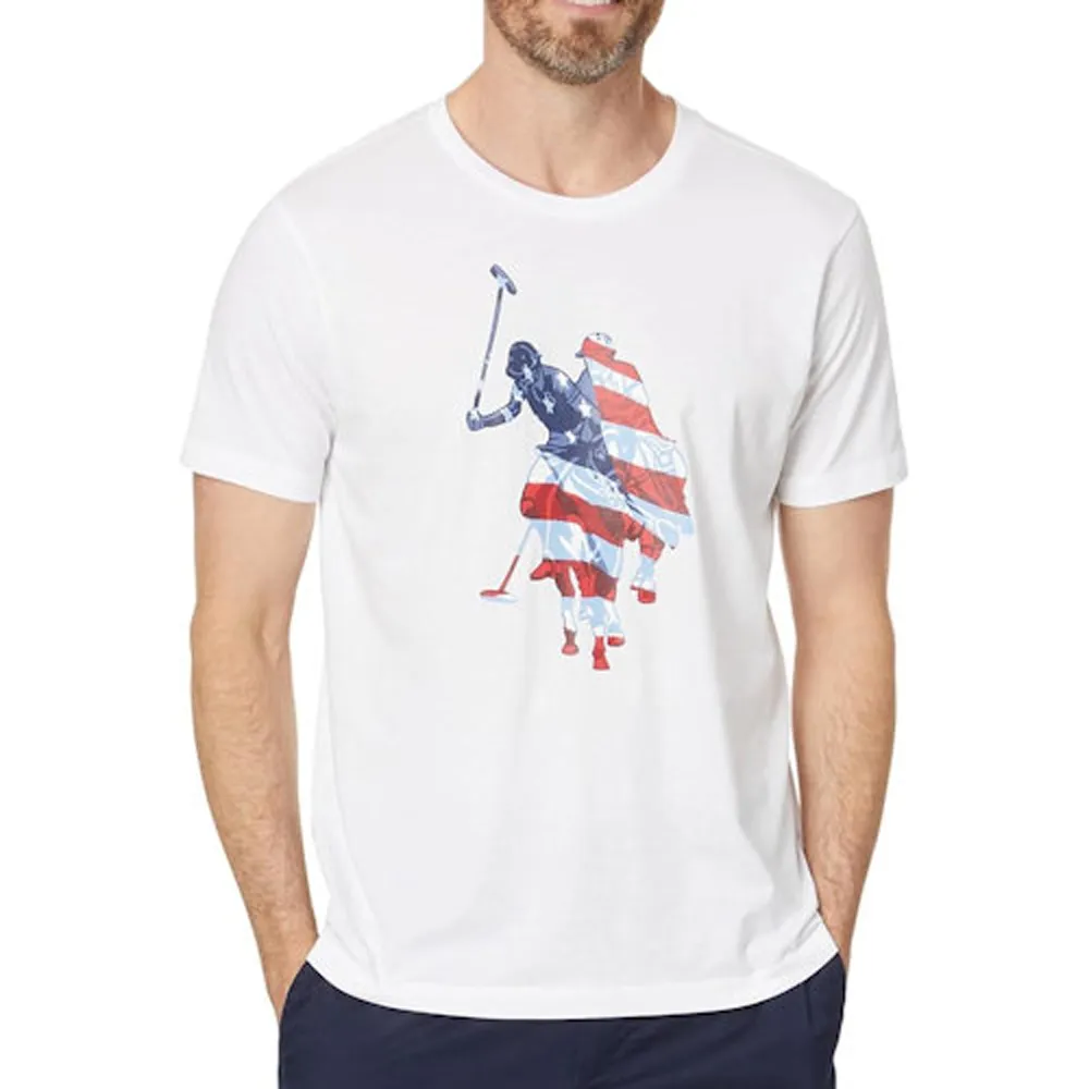 【U.S. POLO ASSN.】2025男時尚胸前馬球圖標白色圓領短袖T恤-網