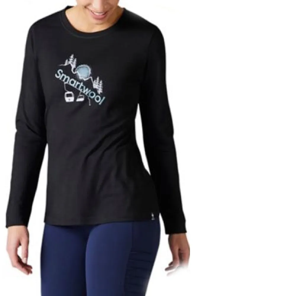 【SmartWool】女 Merino Sport 150 抗菌控溫羊毛長袖塗鴉Tee_滑雪纜車(SW016515 黑色)