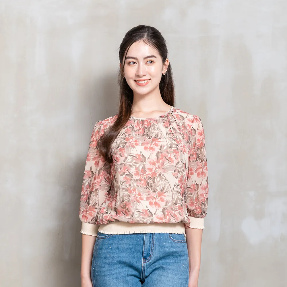 【perng yuh 芃諭名品】藝術花園 羅紋縮口 雪紡衫(2026 SS Collection|5A春夏新品上市)
