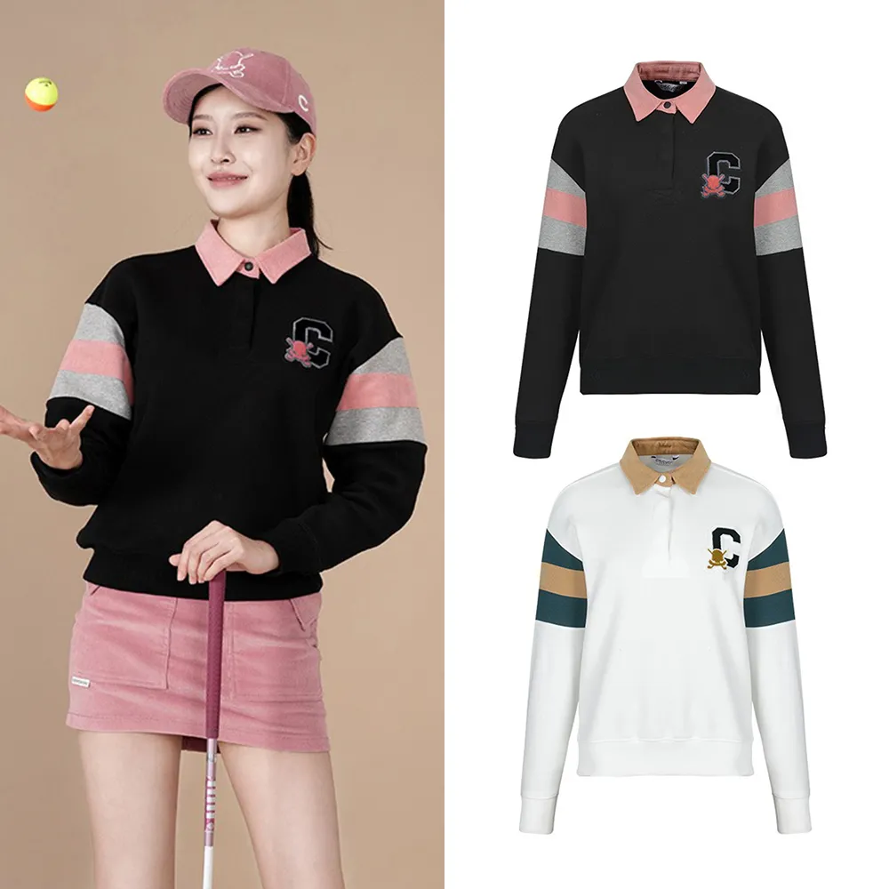 【CHUCUCHU】撞色拼接 POLO長袖上衣 衛衣 大學T 高爾風 防曬衣 女上衣