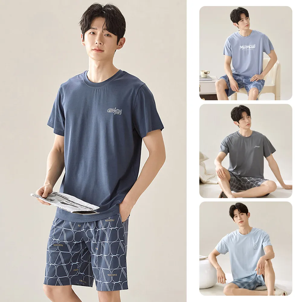 【seeyu】男睡衣套裝 夏季短袖短褲睡衣 棉質透氣男居家服 舒適寬鬆家居服 男生休閒睡衣 夏天薄款睡衣