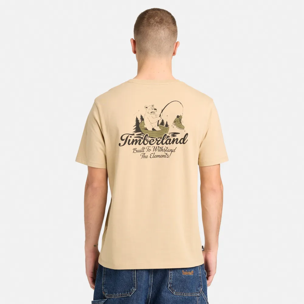 【Timberland】男款淺黃色小熊圖案短袖T恤(A5S46A7K)