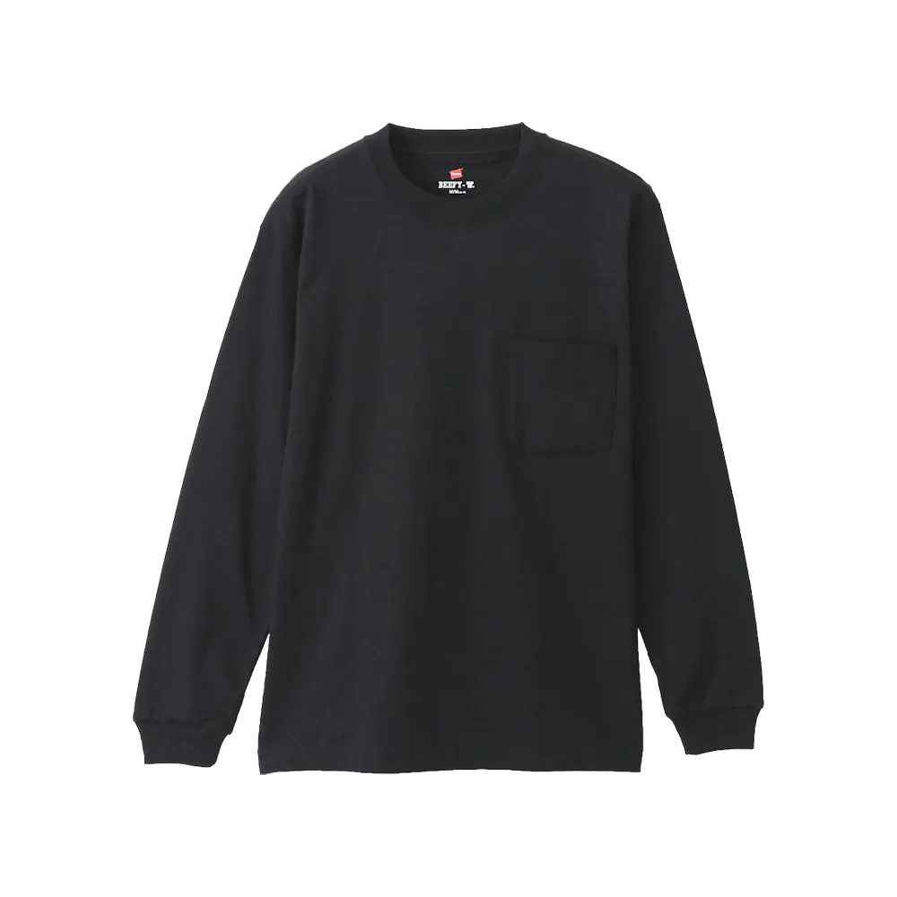 【Hanes】官方直營-BEEFY-T系列 口袋長袖T恤內衣 經典設計款(黑色)