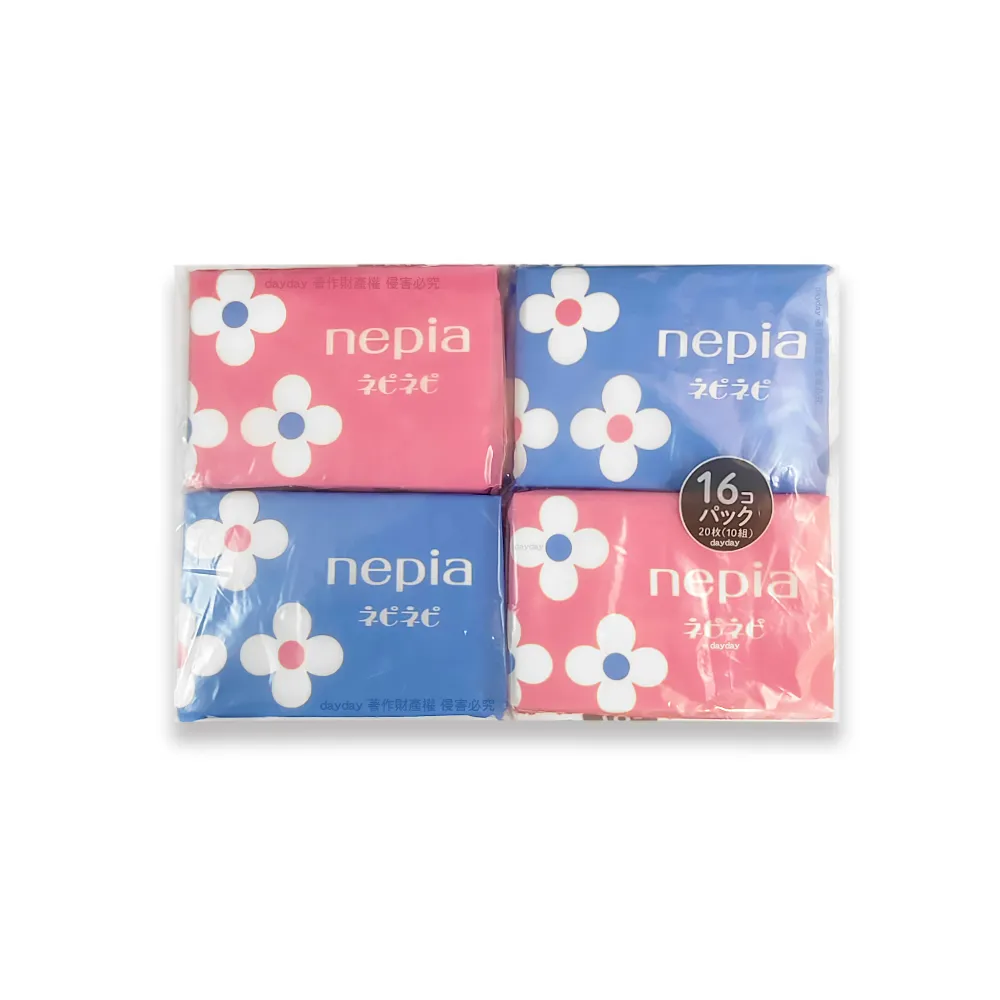 【Nepia】日本王子Nepia-隨身便攜花朵圖案抽取式雙層袖珍面紙10抽x16包/袋-粉紫色(妮飄彩妝保養面膜紙