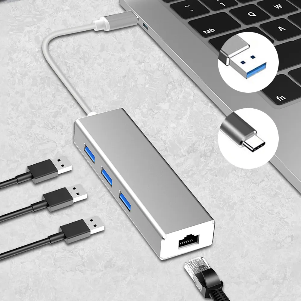 【ANTIAN】四合一 USB3.0/Type-C 轉RJ45千兆網絡+3孔USB HUB轉接器  外接網路轉接頭
