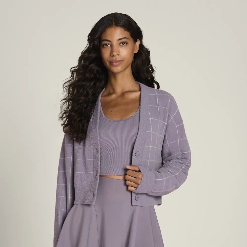【WILSON】Throwback Crop Cardigan Windowpane 女款 服飾 毛衣 外套 紫色 WE00359Z043001