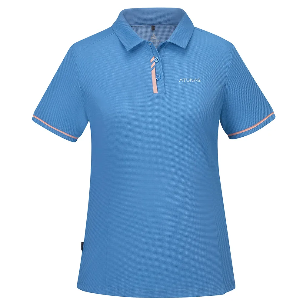 【ATUNAS 歐都納】女款POLARTEC POWER DRY短袖POLO衫(A1PS2504W藍/吸濕排汗/抗臭/抗UV防曬/透氣快乾)