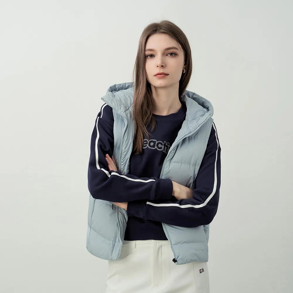【ELLE ACTIVE】女款 90%高含絨連帽羽絨背心-水藍色(EA25A3W6001-32)