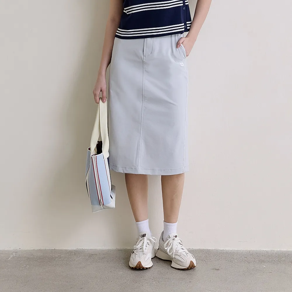 【ELLE ACTIVE】女款 可調式腰帶撞色線條中長裙-灰色(EA26S1W2205-93)