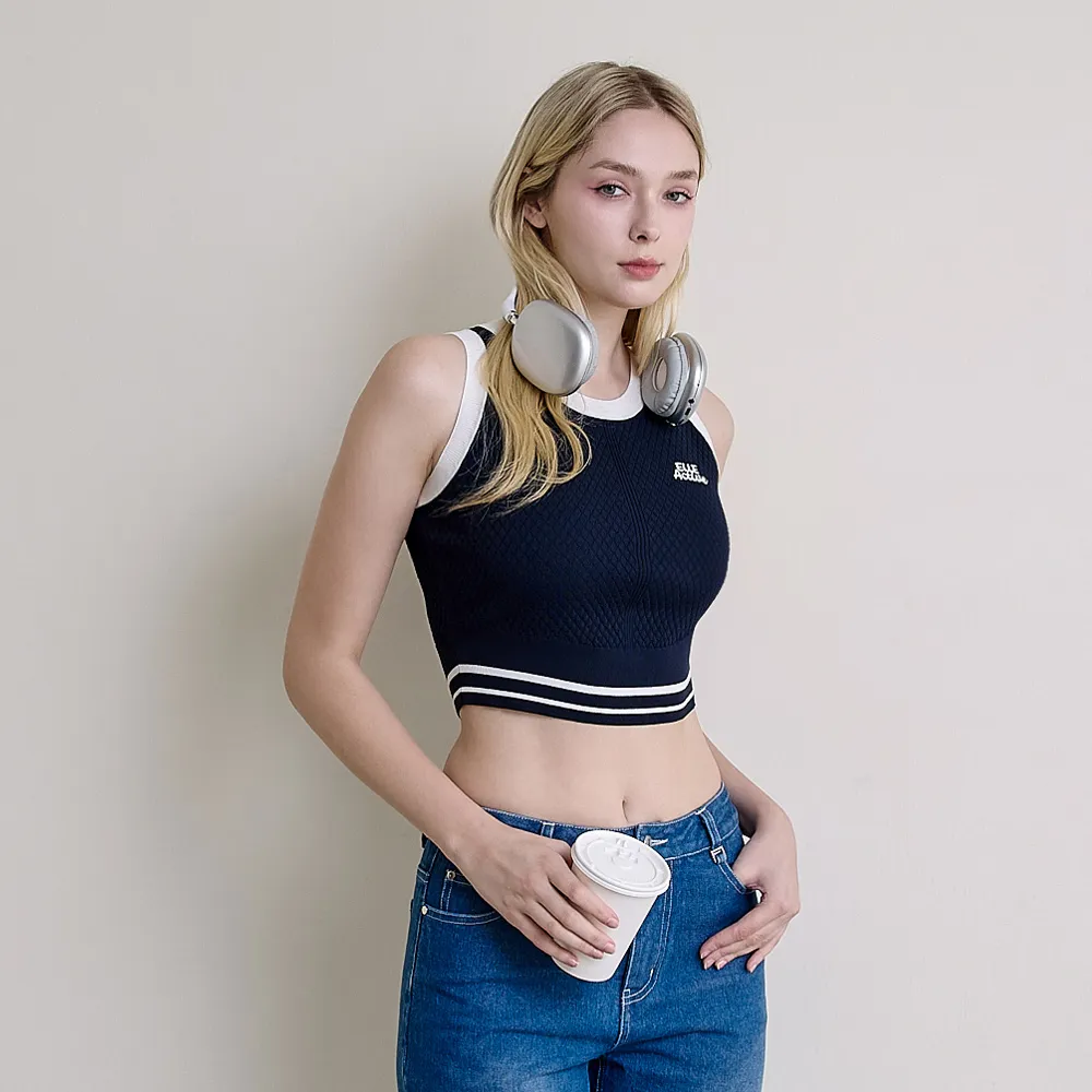 【ELLE ACTIVE】女款 撞色滾邊短版無袖背心-藍色(EA26S1W5001-39)