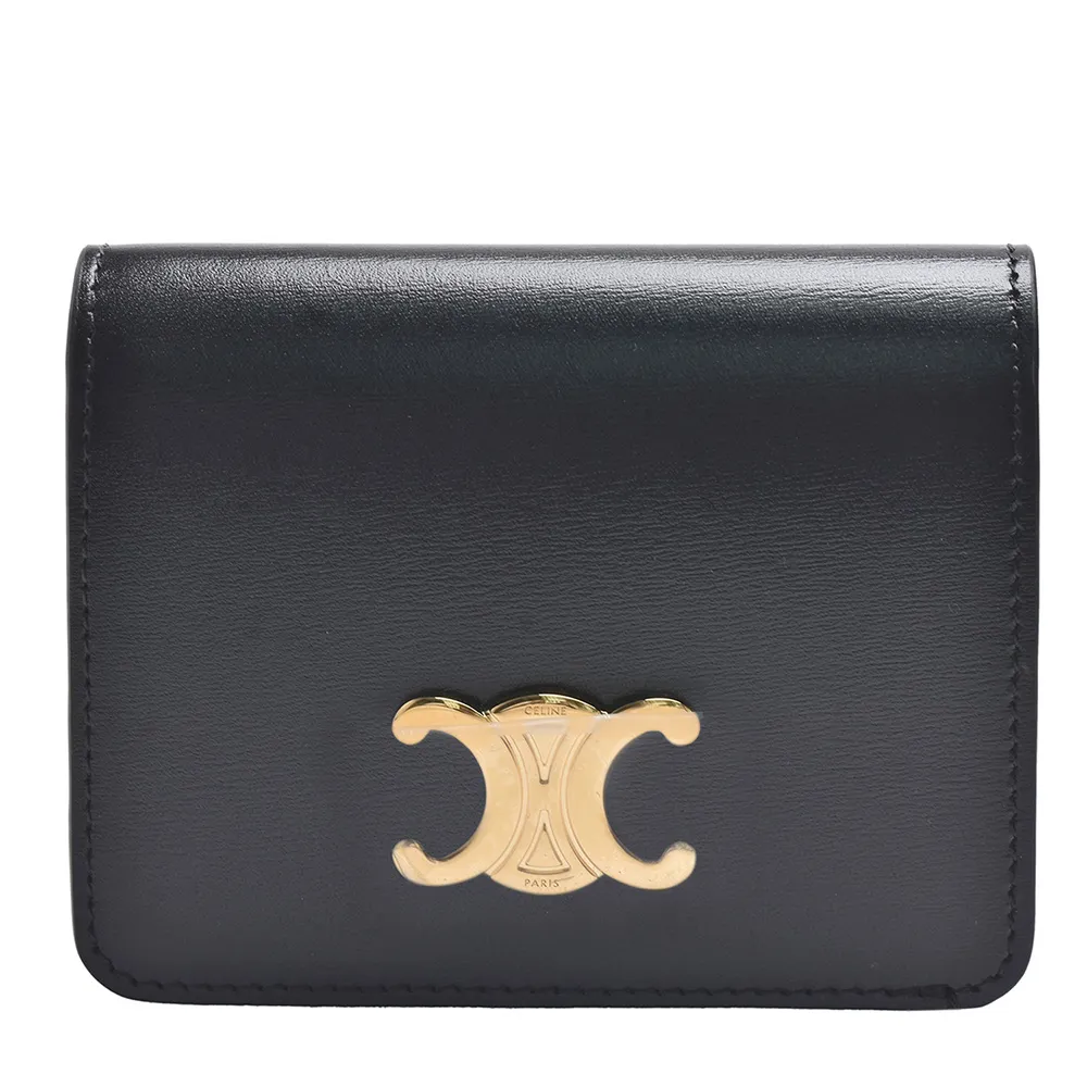 【CELINE】經典TRIOMPHE COMPACT系列亮面牛皮三折短夾(黑色10K623DPV.38NO)