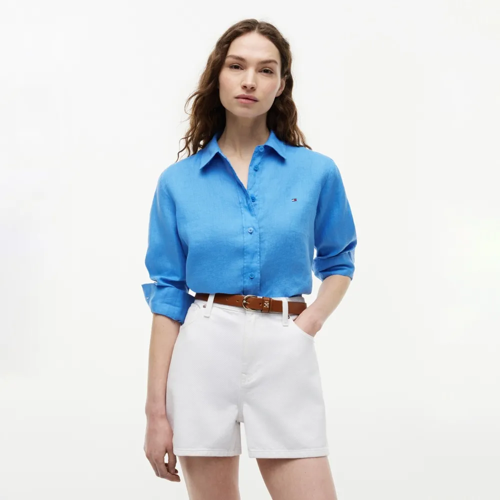 【TOMMY HILFIGER】官方旗艦館亞麻寬版襯衫_藍色