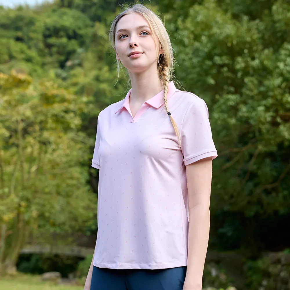 【ATUNAS 歐都納】女/再生循環回收/酷涼節能抑菌短袖POLO衫(A1PS2514WC淺粉印花/抗臭/吸濕排汗/環保衣)