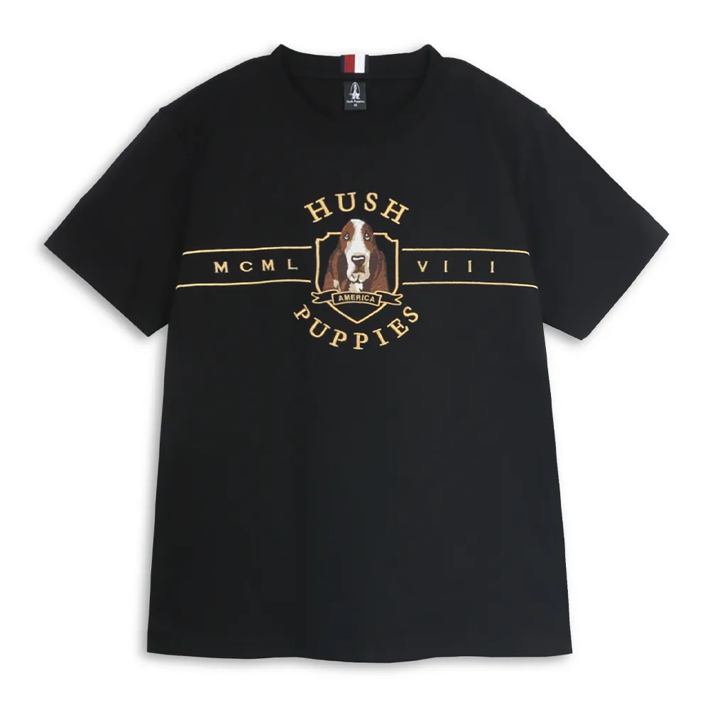 【Hush Puppies】男裝 T恤 美式徽章刺繡狗T恤 (黑色 / 64111904)