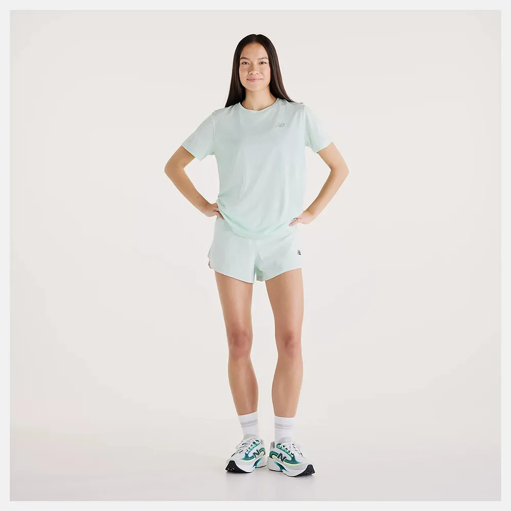【NEW BALANCE】NB 短袖上衣 女 訓練 慢跑 美規 綠 WT41253AB8
