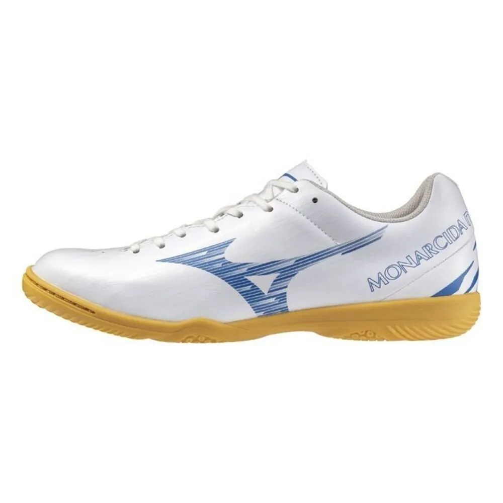 【MIZUNO 美津濃】Morelia Sala Club In 男女 室內足球鞋 平底 寬楦 白藍 Q1GA242825