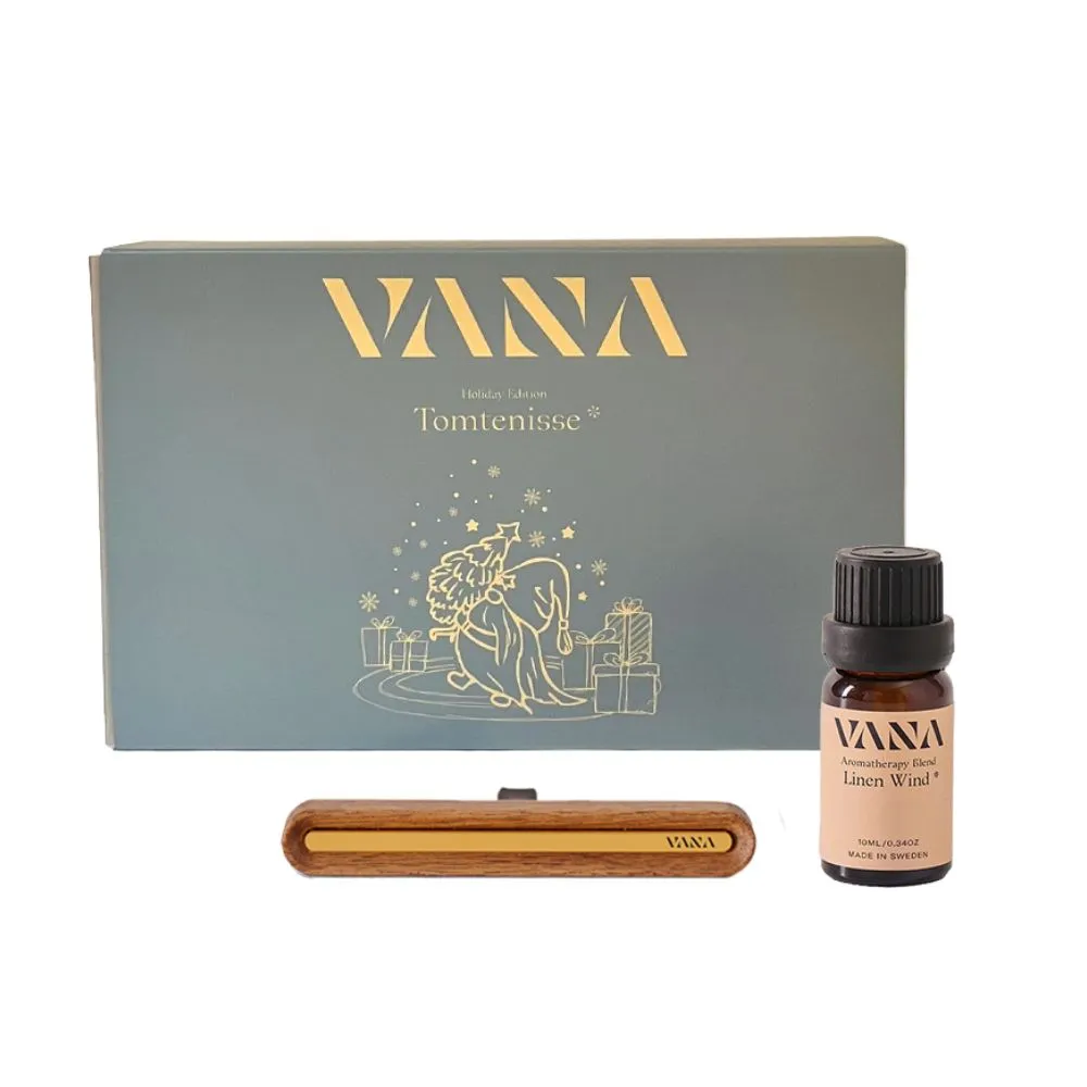 【VANA】車用香氛夾+亞麻風拂純淨精油禮盒│亞麻花草調│車用香氛│療癒推薦│送禮必備│木框款