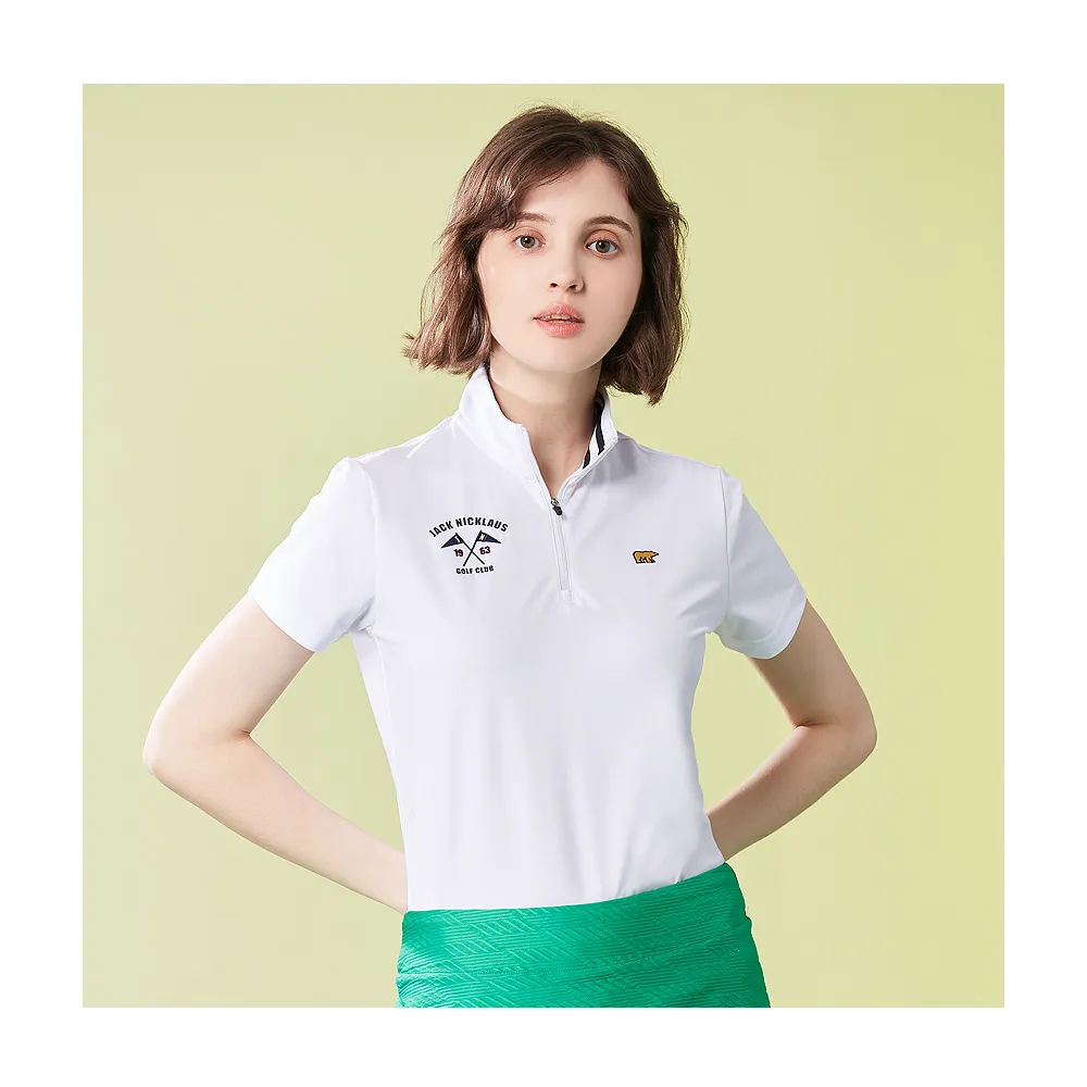 【Jack Nicklaus 金熊】GOLF女款吸濕排汗彈性立領衫/高爾夫球衫(白色)