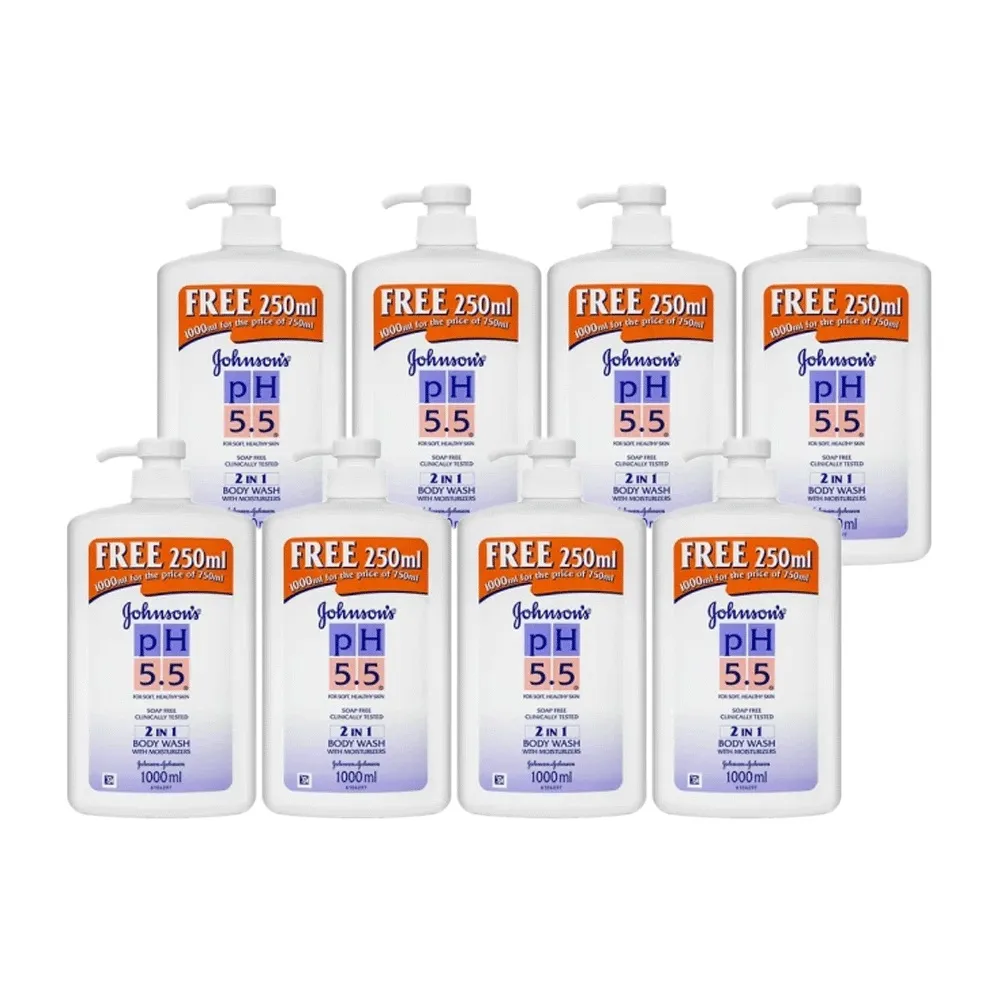 【Johnsons 嬌生】超值8入組-pH5.5滋潤2合1沐浴乳1000ml(平行輸入)