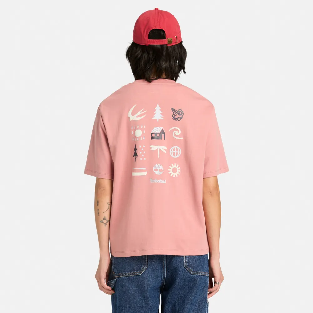 【Timberland】女款粉色寬版圖案短袖T恤(A43XQR85)