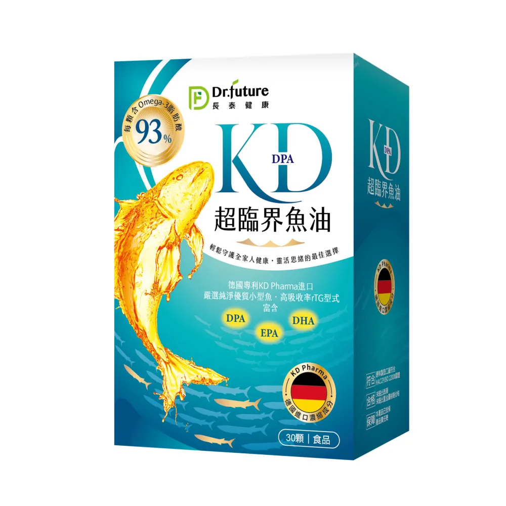 【Dr.future 長泰】專利KD魚油軟膠囊 4入/組(含Omega-3 脂肪酸、DPA、EPA、DHA)