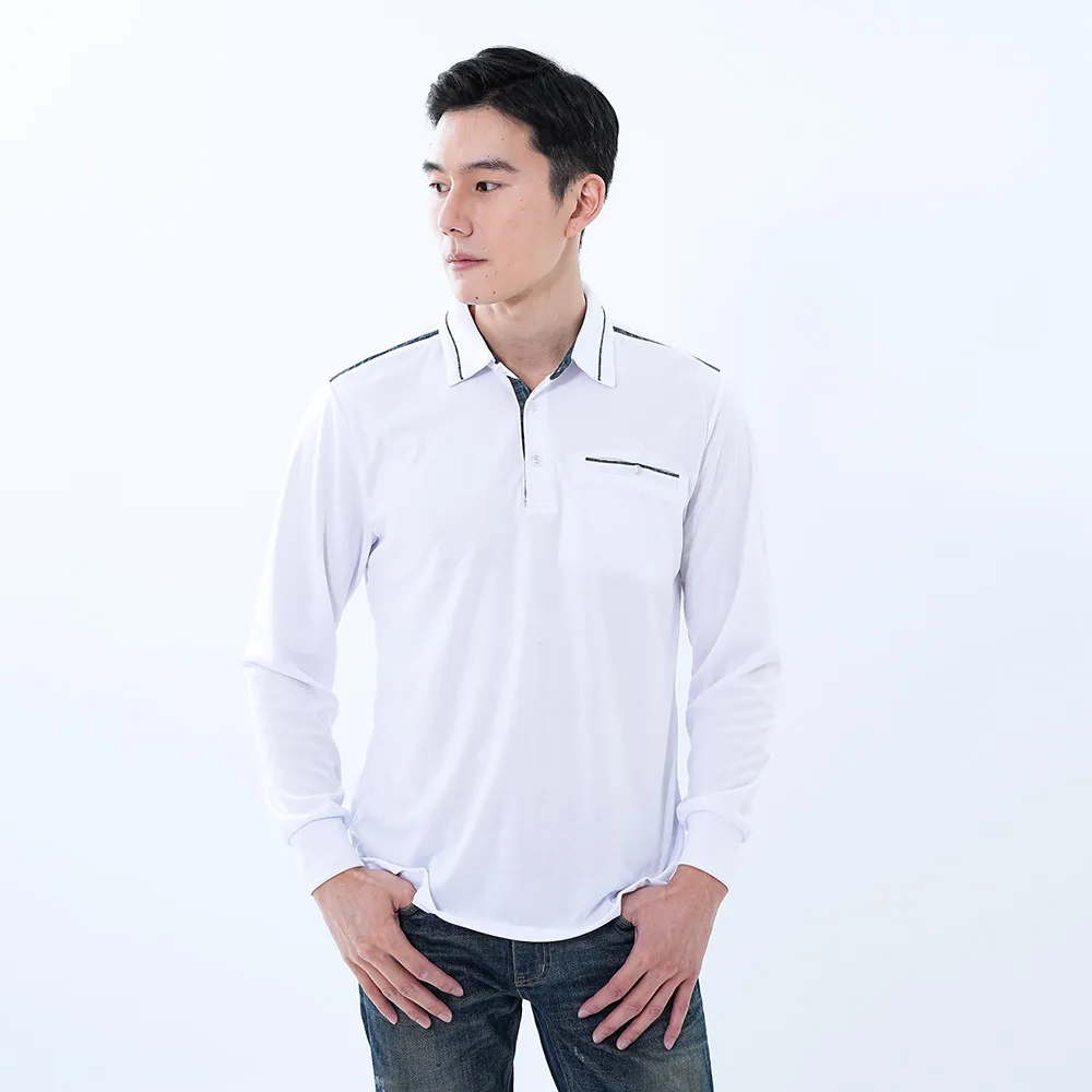 【遊遍天下】MIT台灣製男款抗UV防曬涼感吸濕排汗機能長袖POLO衫GL1017白色(L-3L)