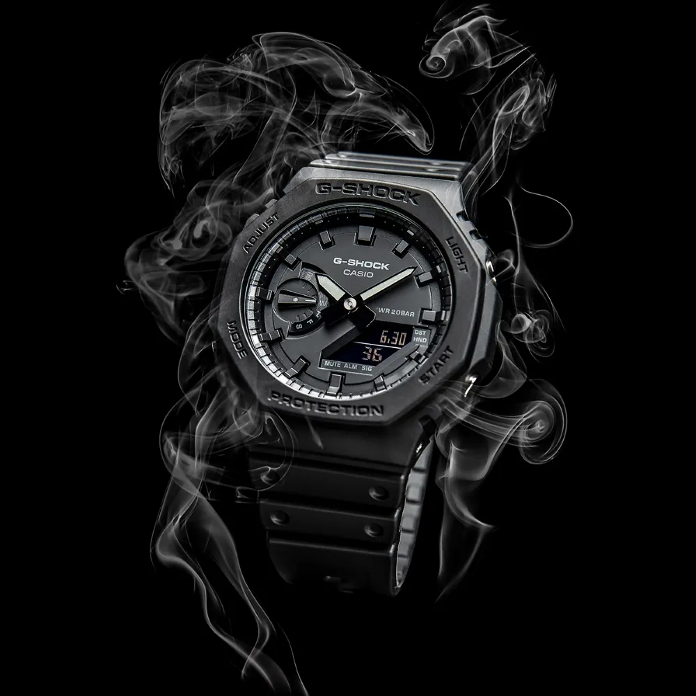 【CASIO 卡西歐】G-SHOCK 八角形錶殼 全黑 電子錶(GA-2100-1A1)