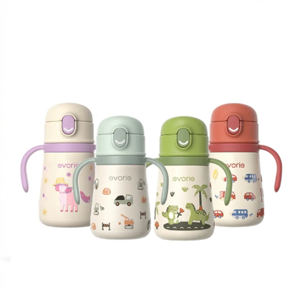 【Evorie】兒童吸管保溫杯 350ml (SUS316不鏽鋼 可拆卸手柄與背帶隨意切換)