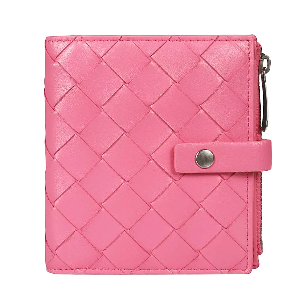 【BOTTEGA VENETA 寶緹嘉】600270 經典編織扣式拉鍊零錢中短夾(粉色)