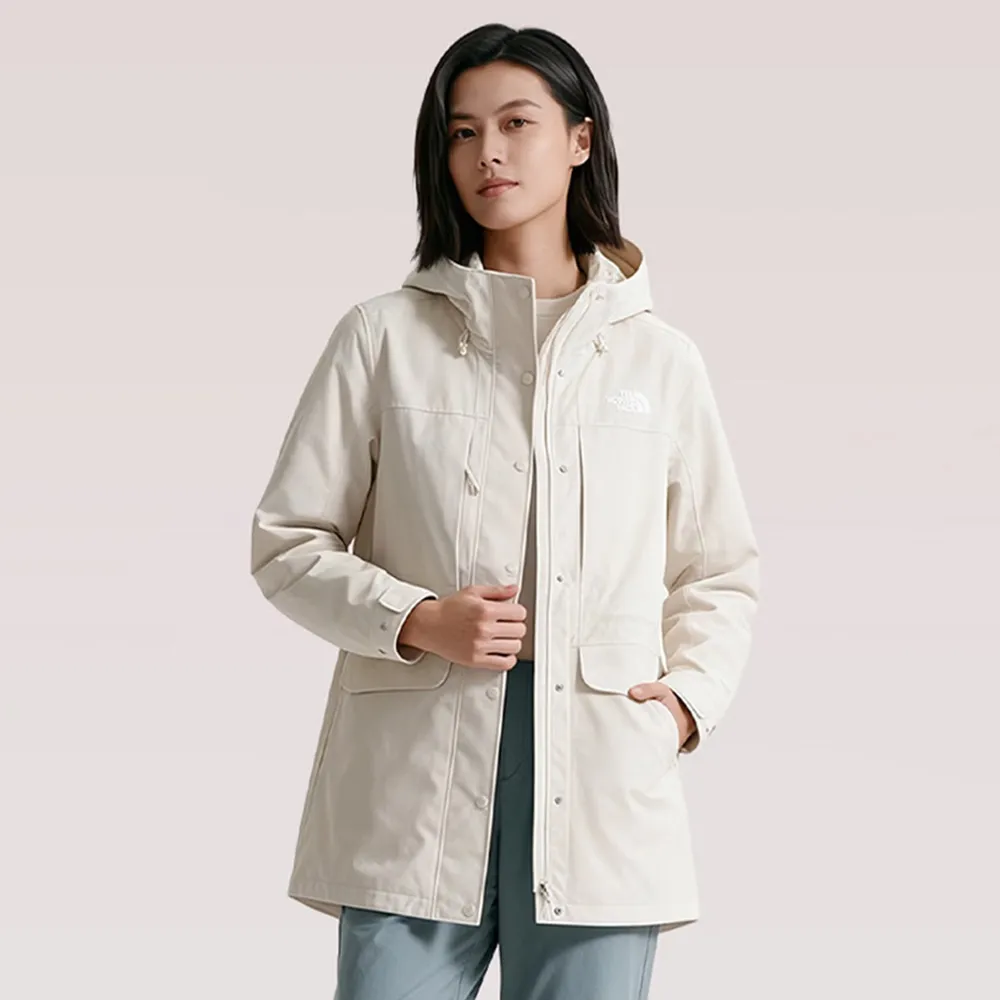 【The North Face】北臉 外套 女 羽絨外套 三合一 長版 防風 防潑水 保暖 W CLASSIC DOWN 米白 NF0A8J70QLI