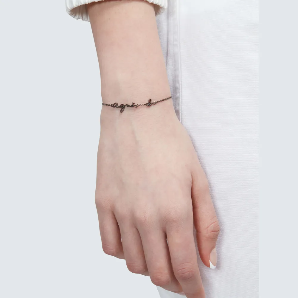 【agnes b.】agnès b. 女款 logo 標誌 白鋼手鍊(黑色)