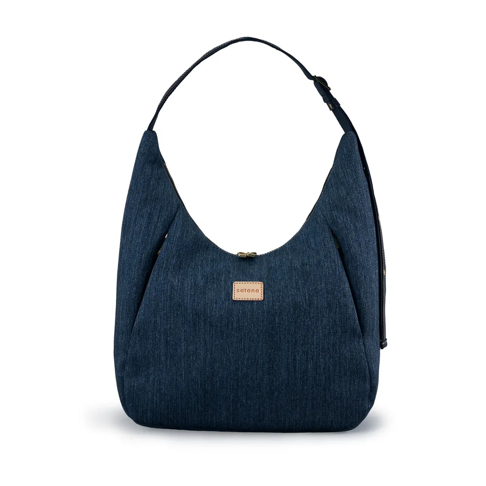 【satana】Denim 丹寧牛仔 彎月單肩包 手提 輕量防潑水 14吋筆電 台灣製SDNN0260 - 深丹寧藍