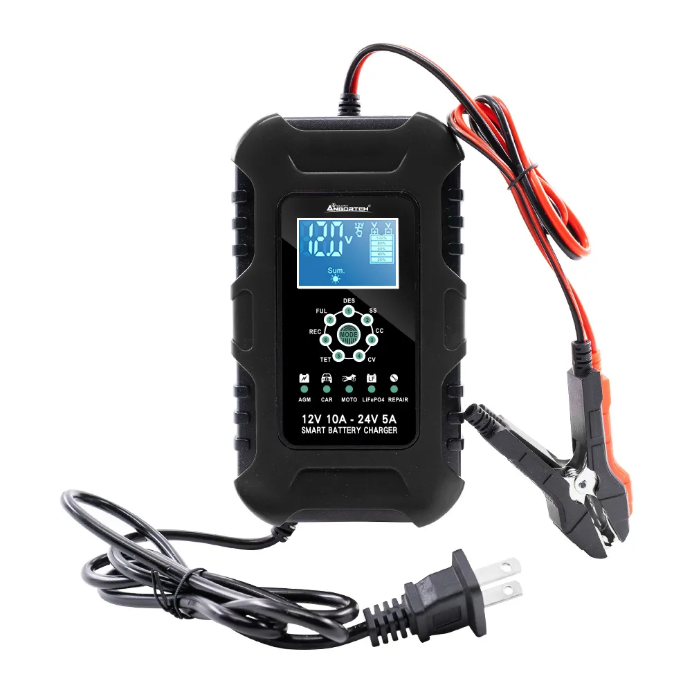 【ANBORTEH 安伯特】電瓶充電器 12V/24V 黑色款 一年保固(汽車/機車/貨車/電瓶修復)