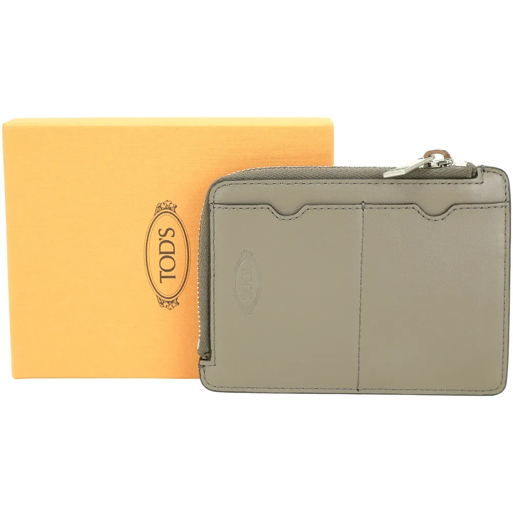 【TOD’S】TODS 掛扣壓印牛皮卡片套 鑰匙包(灰褐色 卡包 義大利精品)