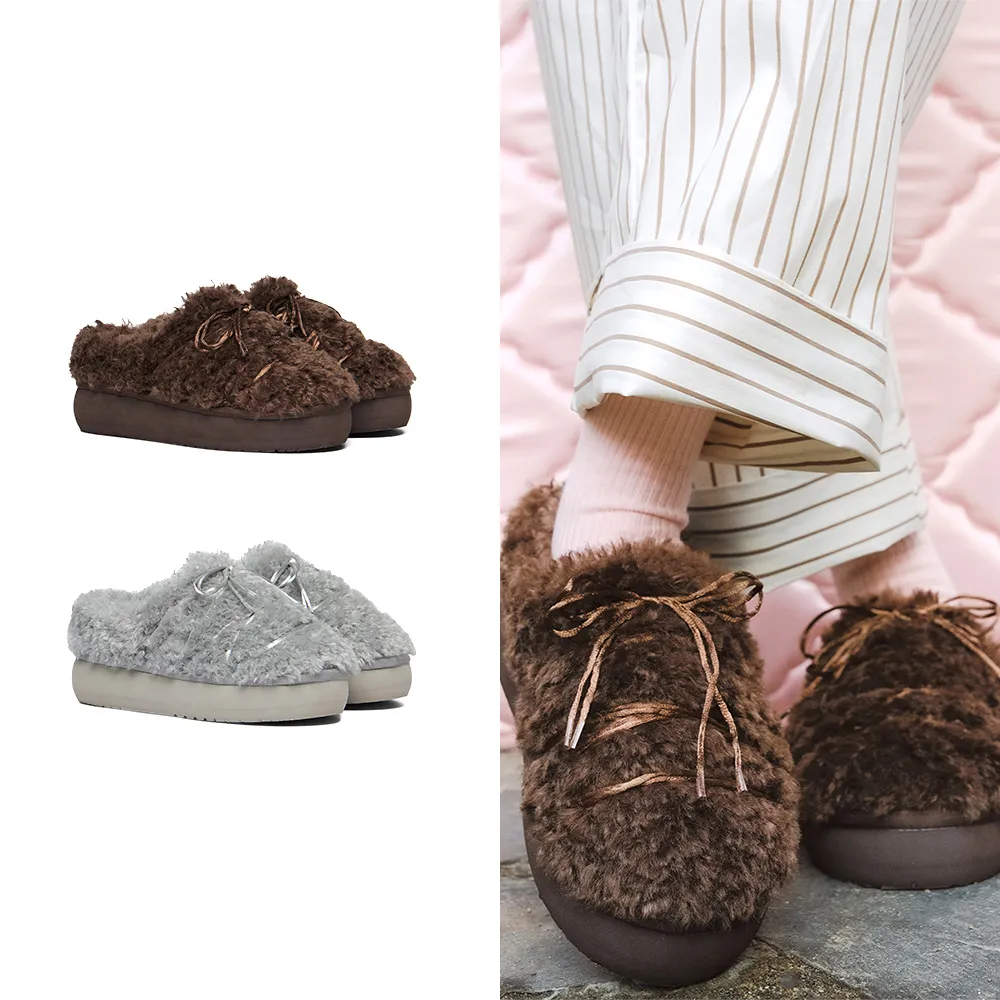 【Rockfish Weatherwear】CURLY FUR MULE 捲毛厚底穆勒鞋 雪靴 保暖 韓系 灰色 女鞋