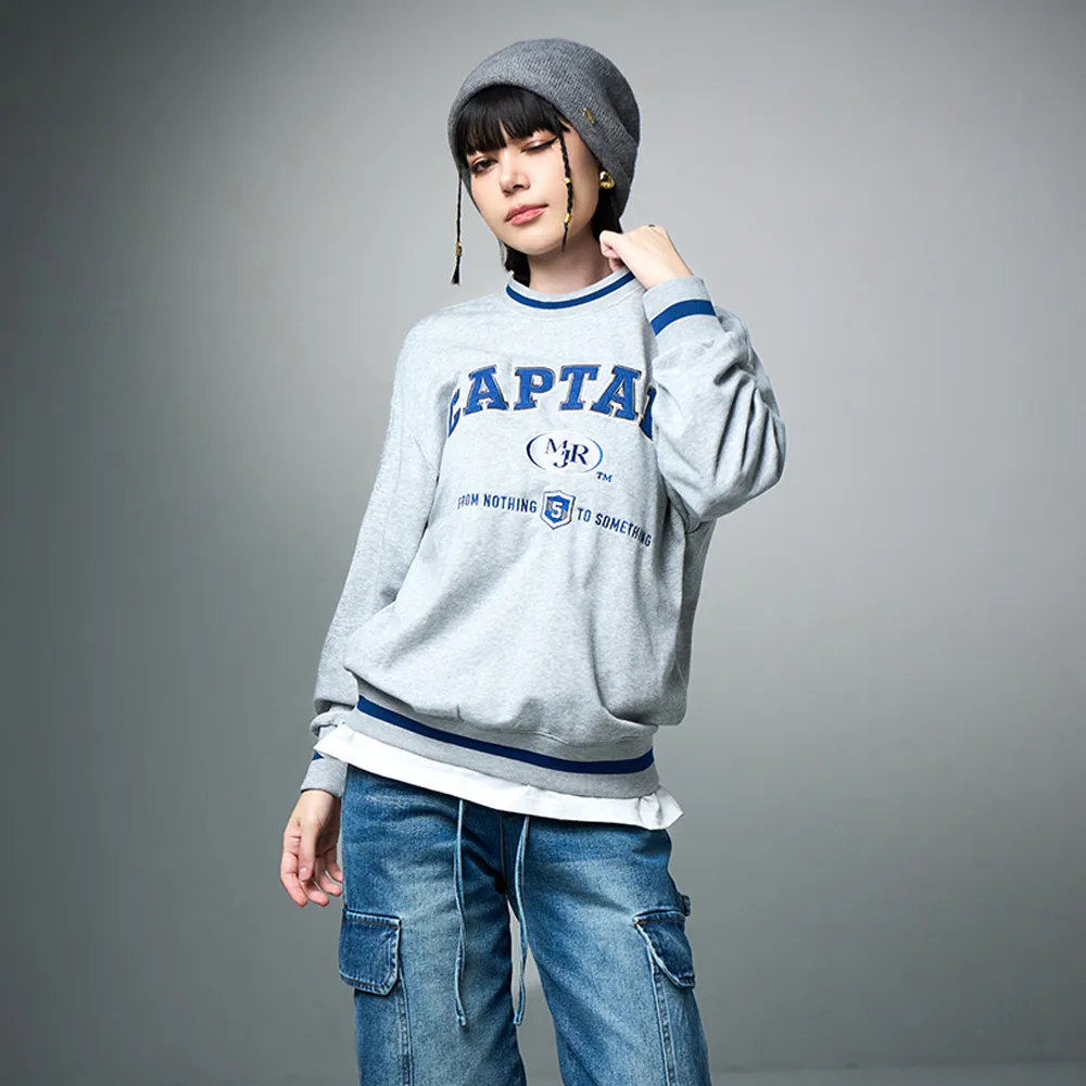 【MAJOR MADE】撞色線條CAPTAIN刺繡大學T(大學T/字母T/刺繡T)