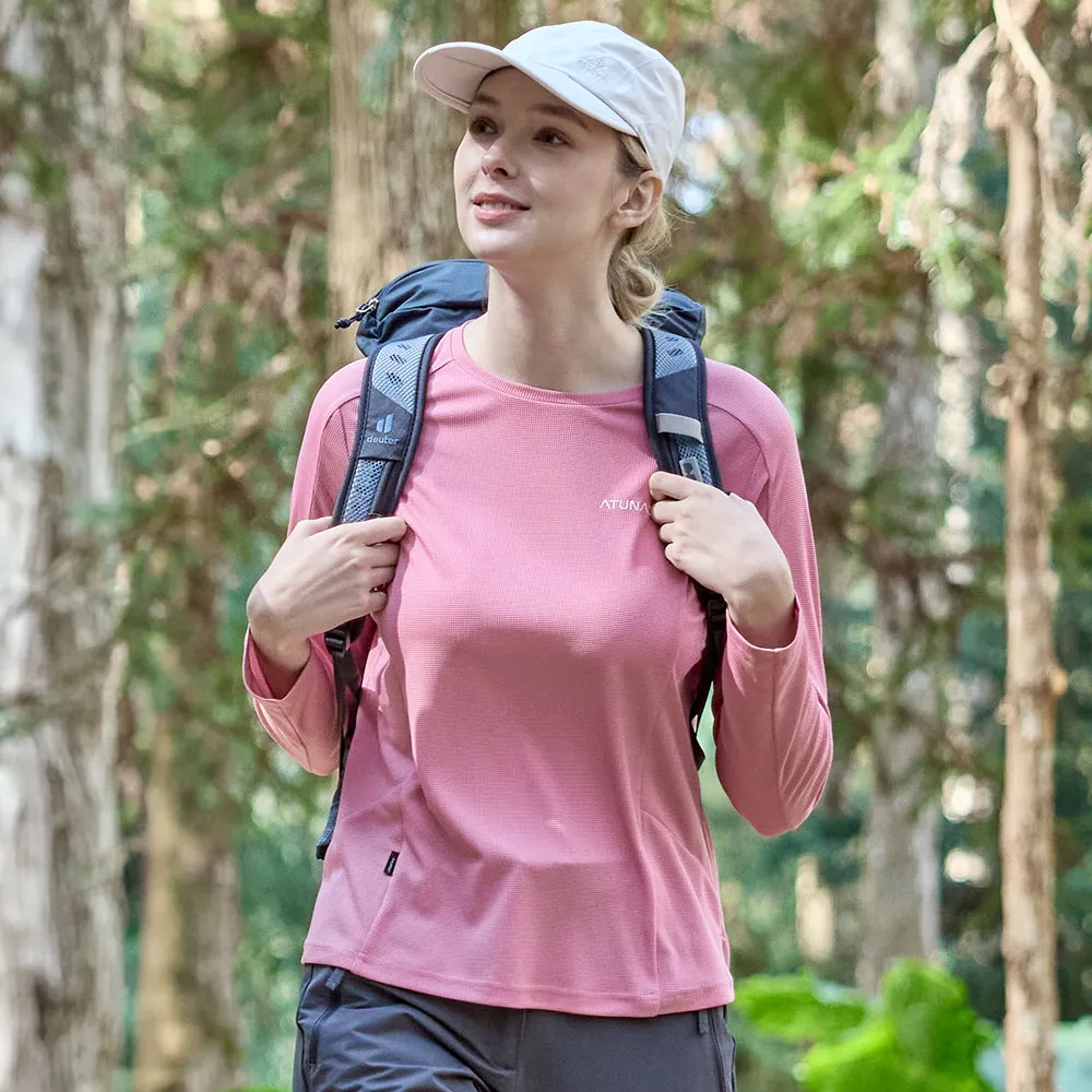 【ATUNAS 歐都納】女款POLARTEC POWER DRY長袖T恤(A1TSGZ02W杏桃粉/吸濕排汗/抑菌抗臭/抗UV/透氣/戶外)