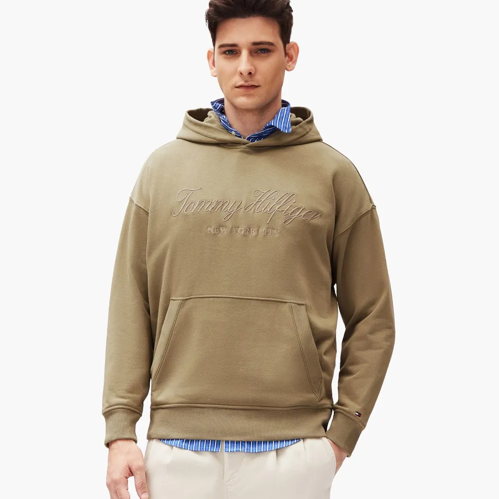 【TOMMY HILFIGER】官方旗艦館超寬鬆標誌連帽衫_棕色