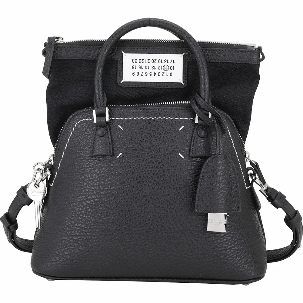 【MM6 MAISON MARGIELA】5AC小款 帆布內裡 牛皮手提 肩背貝殼包-黑色 法國精品