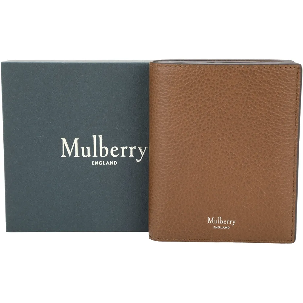 【MULBERRY】男夾 荔枝紋牛皮 9卡層三折短夾(棕色 質感真皮 英國精品)
