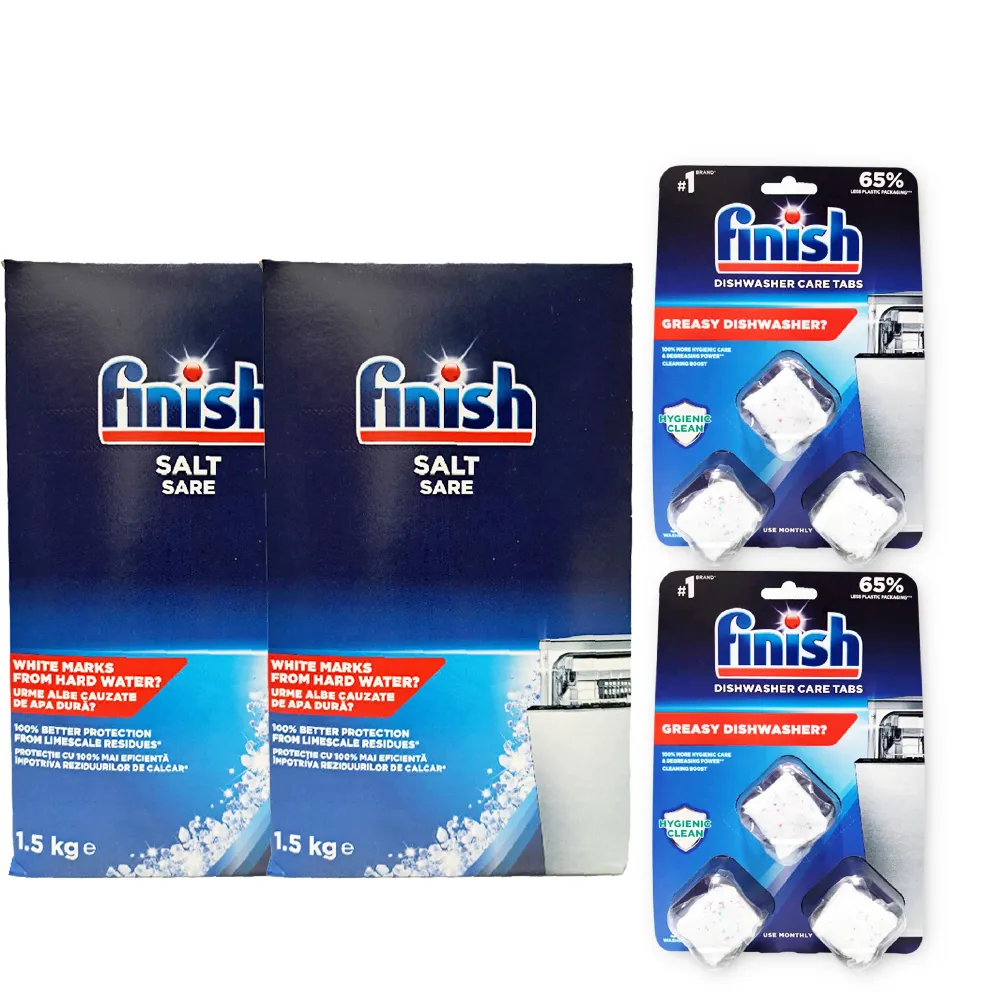 FINISH 1.5公斤軟化鹽*2+3顆洗碗機體清潔錠*2盒 (平輸品)