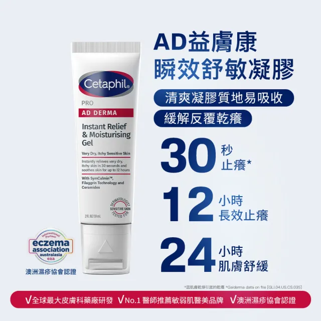 【Cetaphil 舒特膚】官方直營 AD益膚康瞬效舒敏凝膠59ml 2入組(隨身小冰塊)