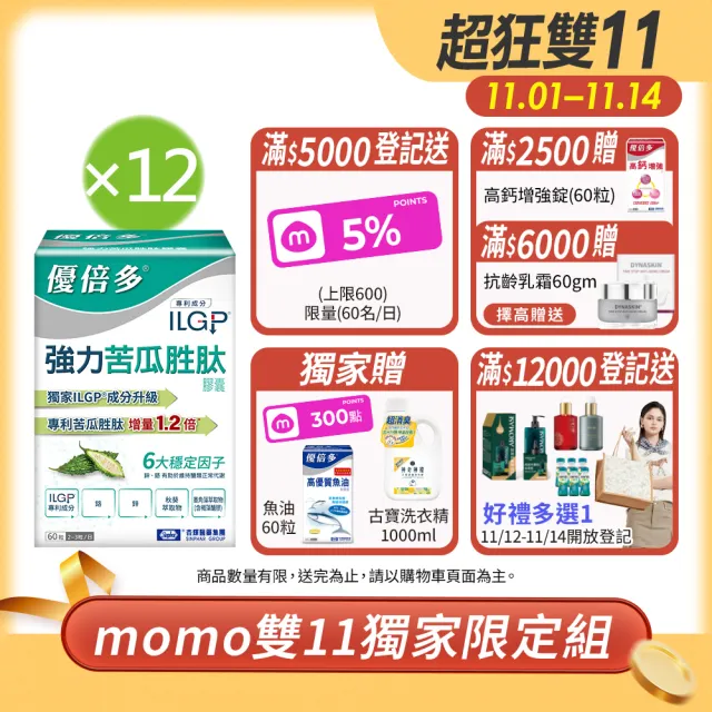 【YouBest 優倍多】強力苦瓜胜肽膠囊12入(共720粒-苦瓜含量三粒1020mg  ILGP®專利成分  雙11 1111)