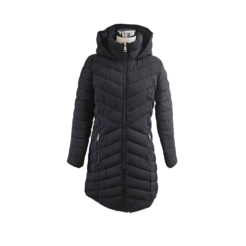 【DKNY】DKNY有腰身設計修身顯瘦超保暖中長版防風外套 百搭黑色(顯瘦 保暖)